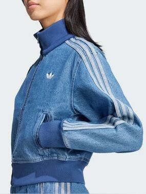 New Adidas denim cropped track jacket